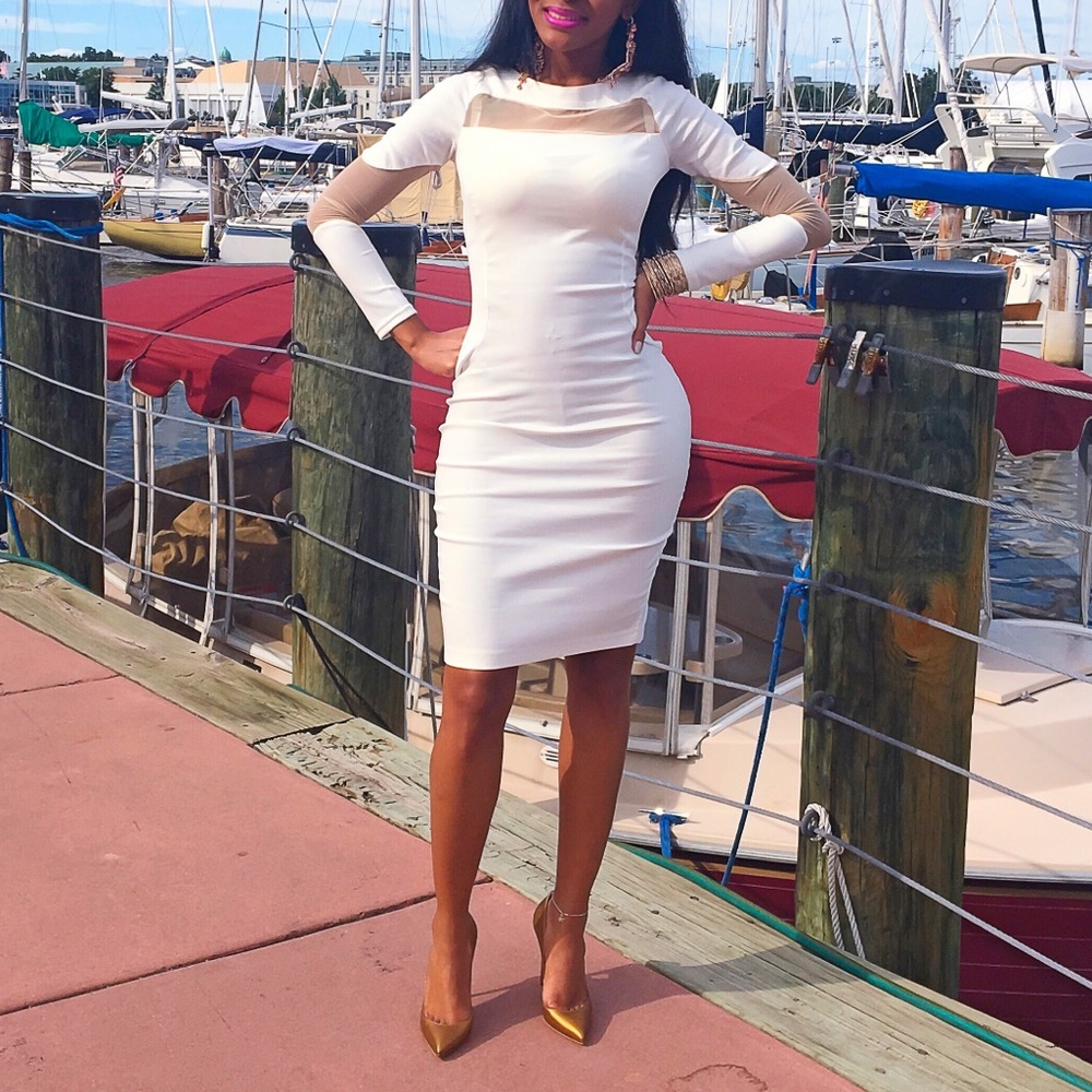 White dress with sheer panels